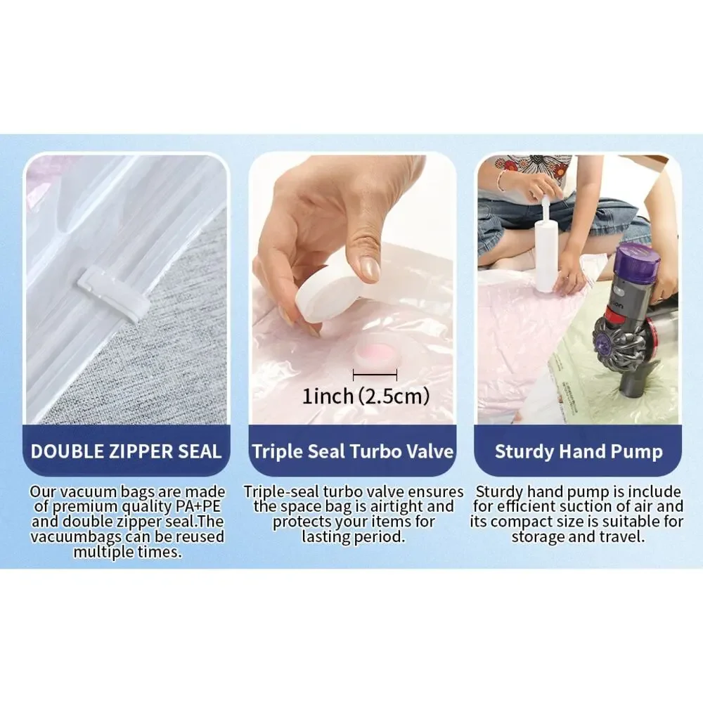 10 Pack Small Vacuum Storage Bags w Hand Pump Space Saver for Clothes Bedding